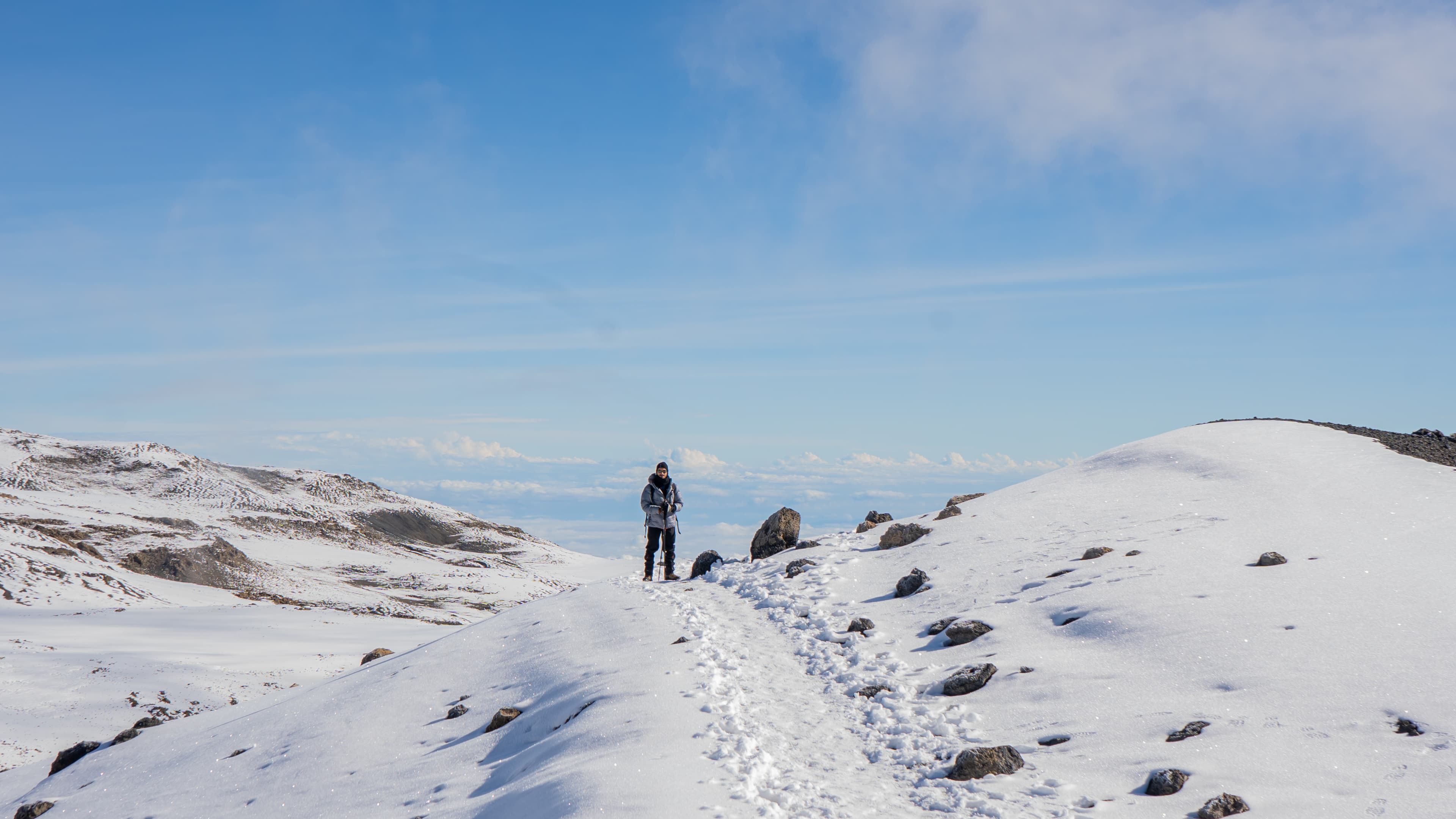 Hikers on Kilimanjaro snow