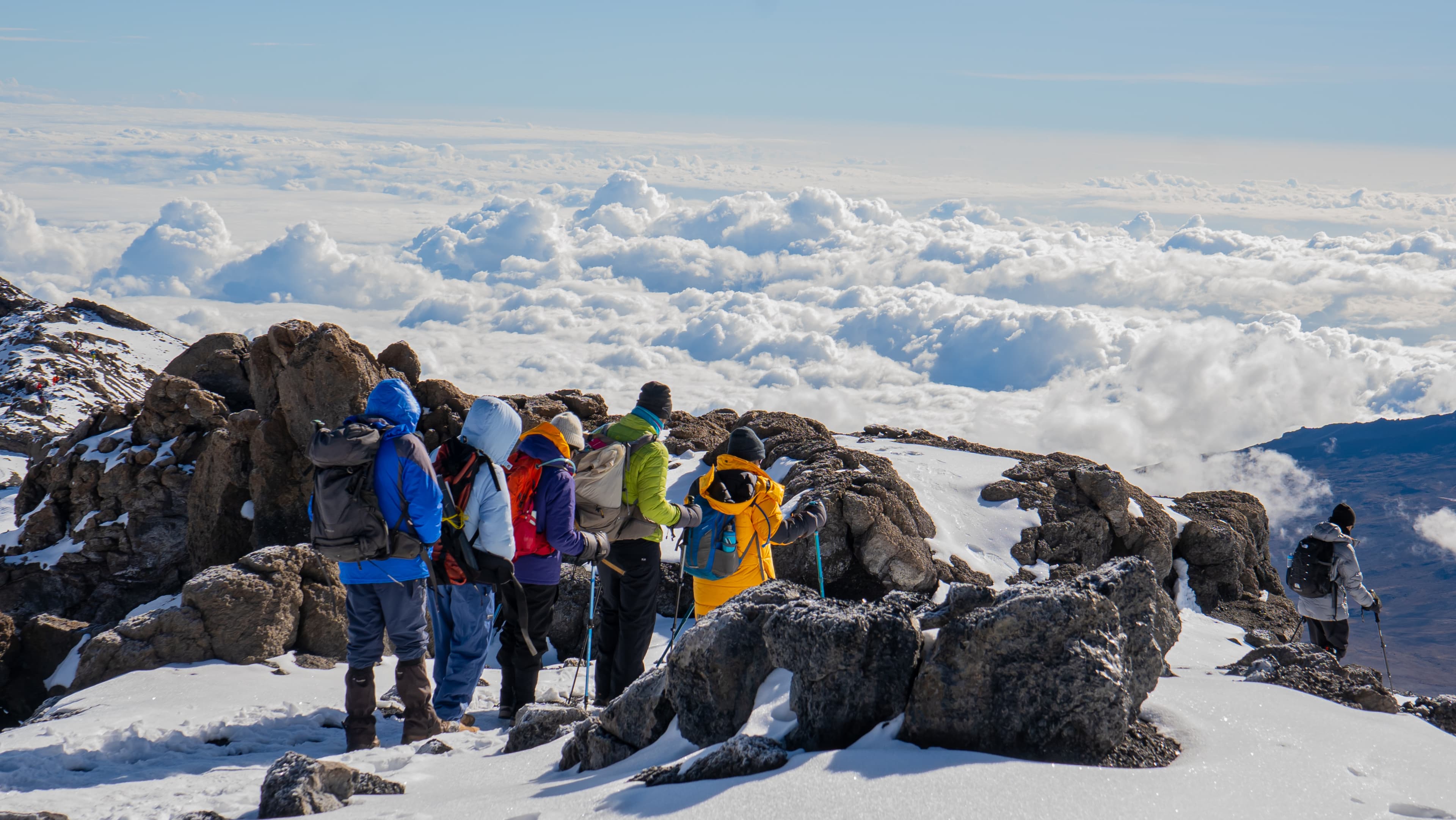 Climbers above the clouds on Kilimanjaro